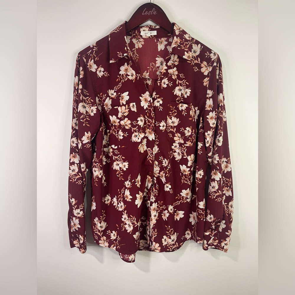 Maurices Burgundy Floral Blouse